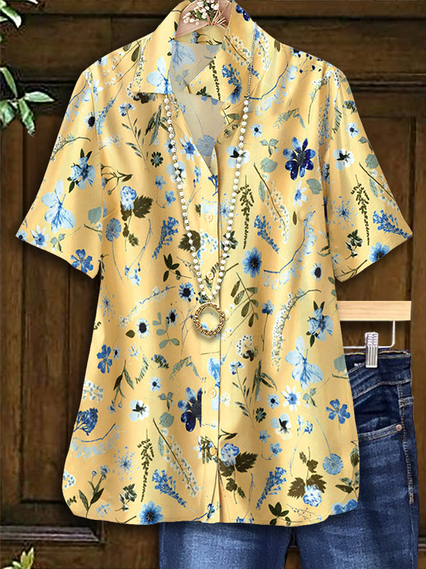 Natural Floral Print Loose Blouse