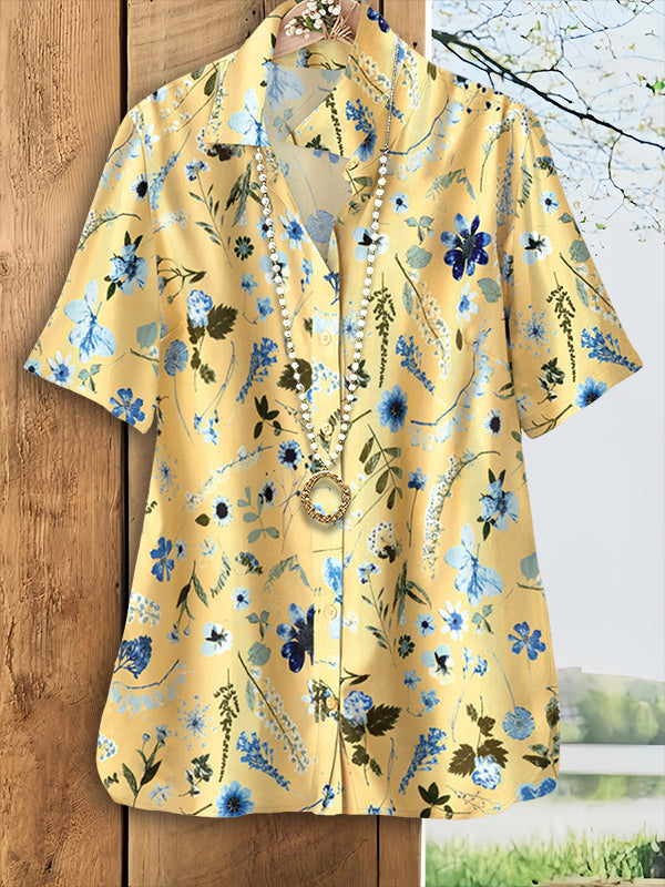 Natural Floral Print Loose Blouse