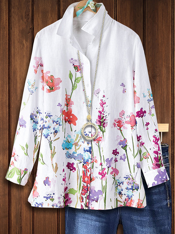 Rainbow Floral Print Loose Blouse