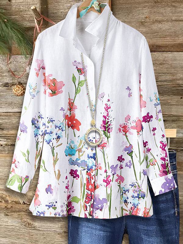Rainbow Floral Print Loose Blouse