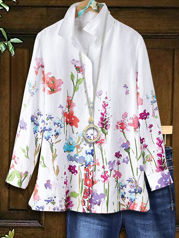 Rainbow Floral Print Loose Blouse