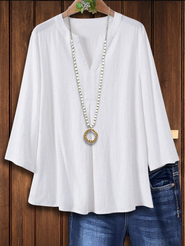 Pure Slit Neck Linen Blouse