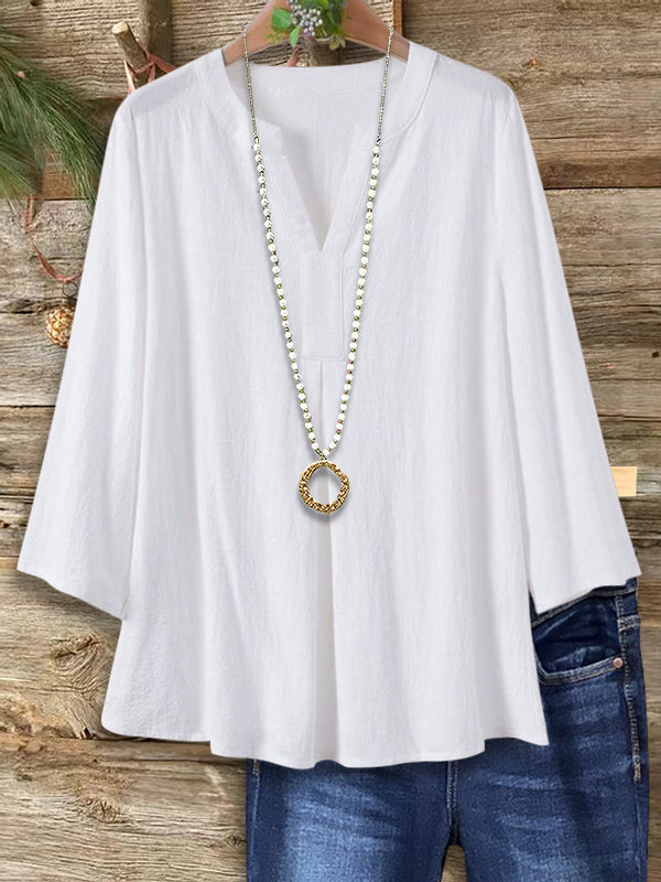 Pure Slit Neck Linen Blouse