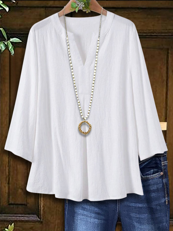 Pure Slit Neck Linen Blouse