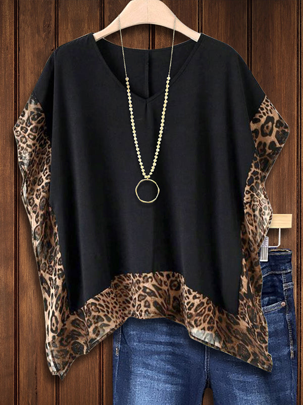 Leopard Print Bat Sleeve Blouse