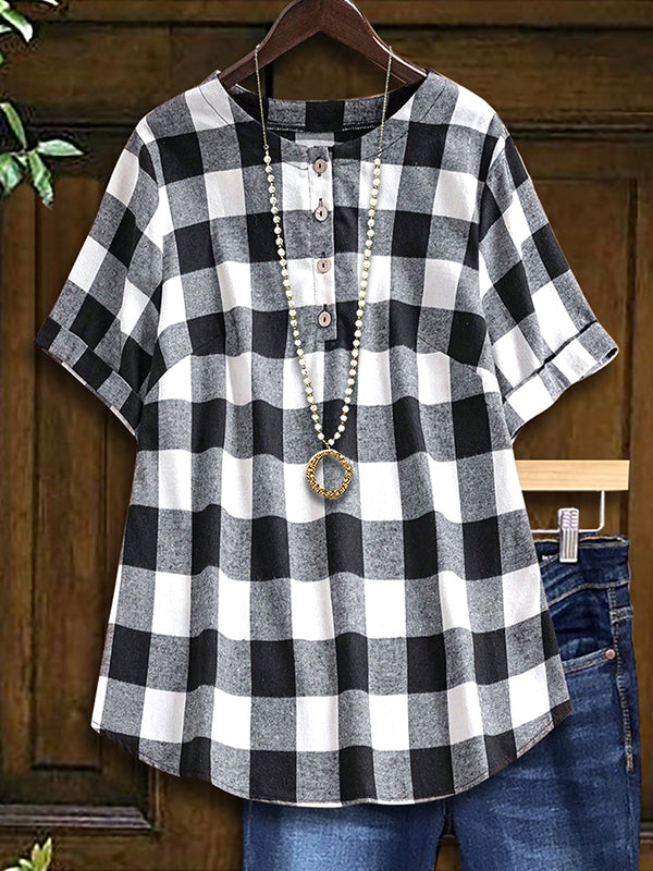 Black And White Plaid Casual Blouse