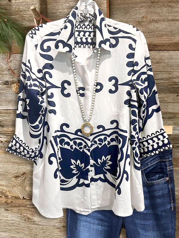 Ethnic Print Loose Cotton Blouse
