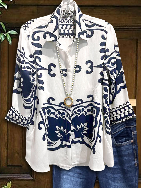Ethnic Print Loose Cotton Blouse