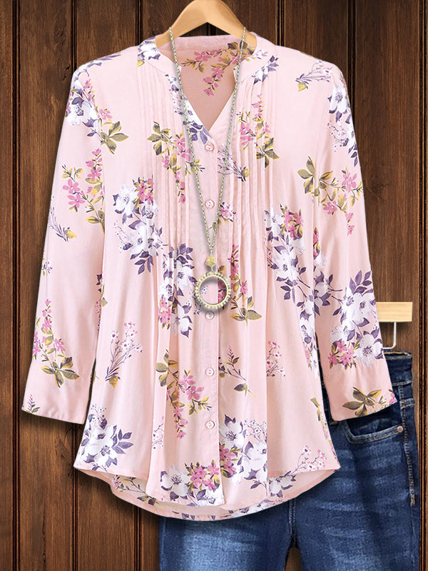 Beautiful Floral Print Pleated Blouse