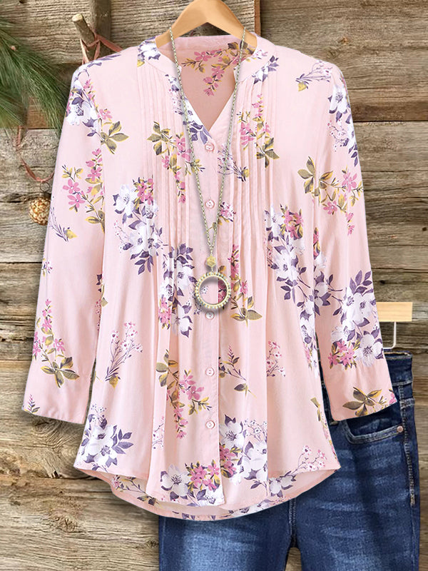 Beautiful Floral Print Pleated Blouse