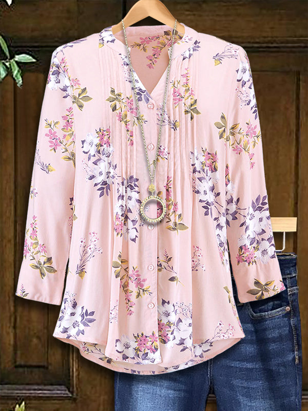 Beautiful Floral Print Pleated Blouse