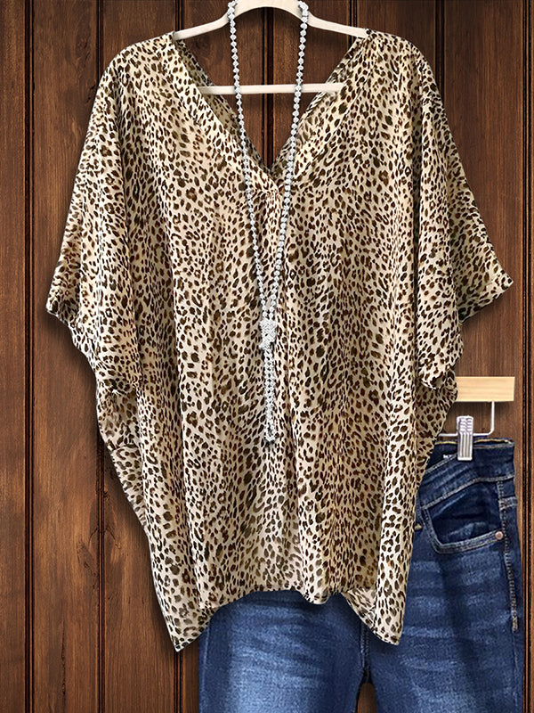 V-Neck Leopard Print Loose Blouse