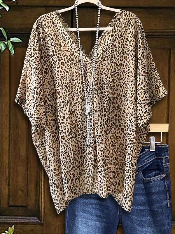 V-Neck Leopard Print Loose Blouse