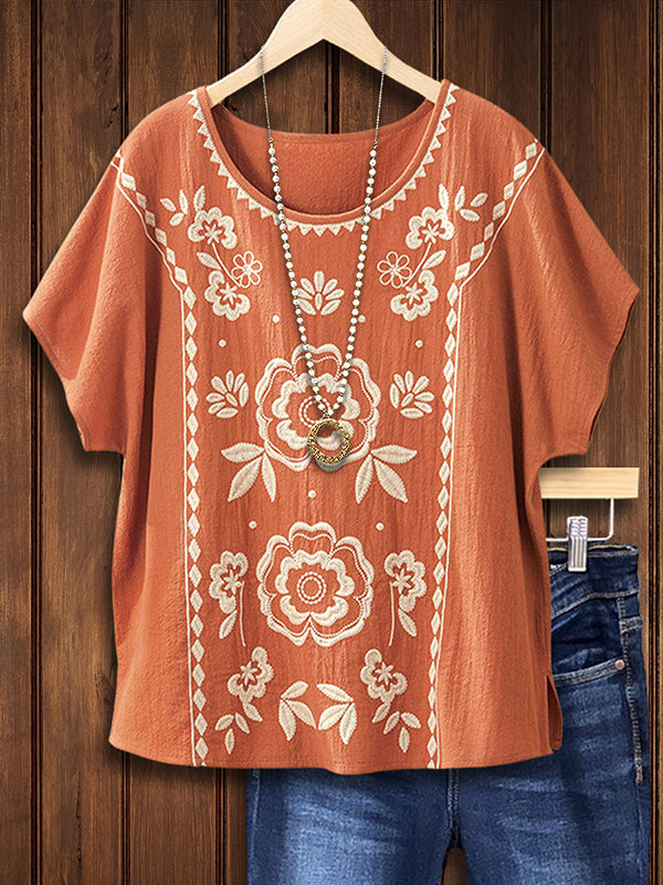 Floral Embroidery Loose Blouse