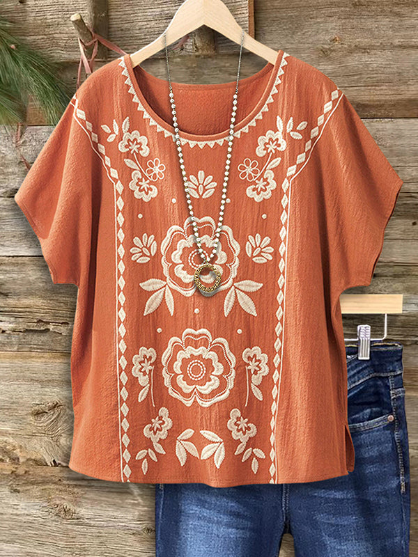 Floral Embroidery Loose Blouse