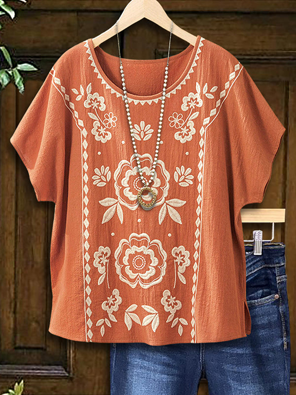 Floral Embroidery Loose Blouse