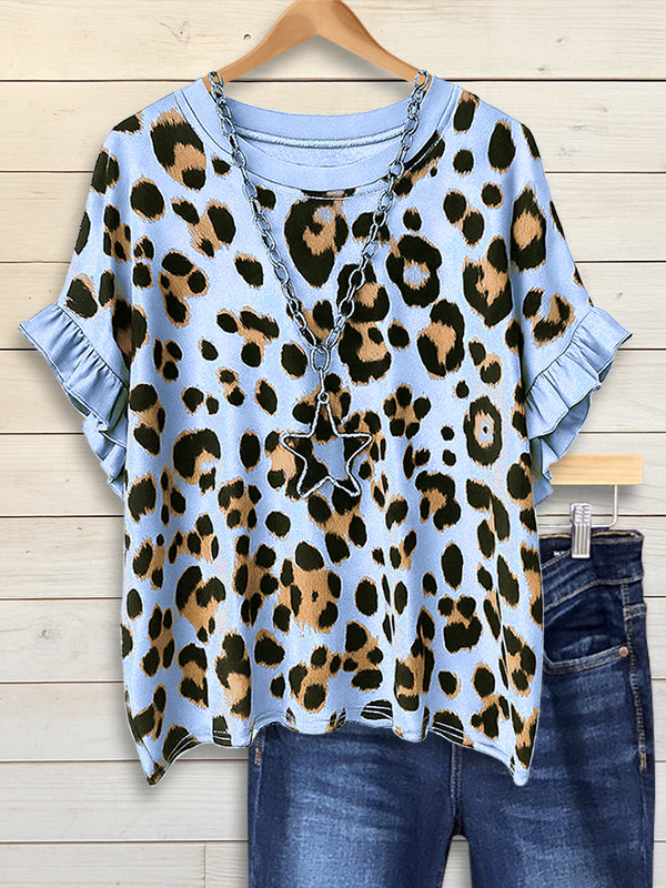 Leopard Print Ruffle Sleeve Blouse