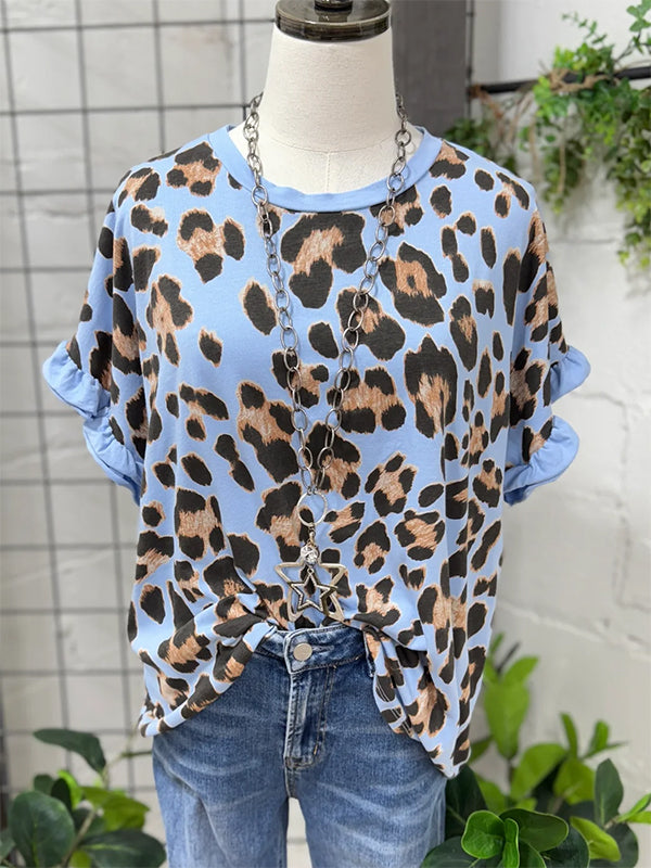 Leopard Print Ruffle Sleeve Blouse