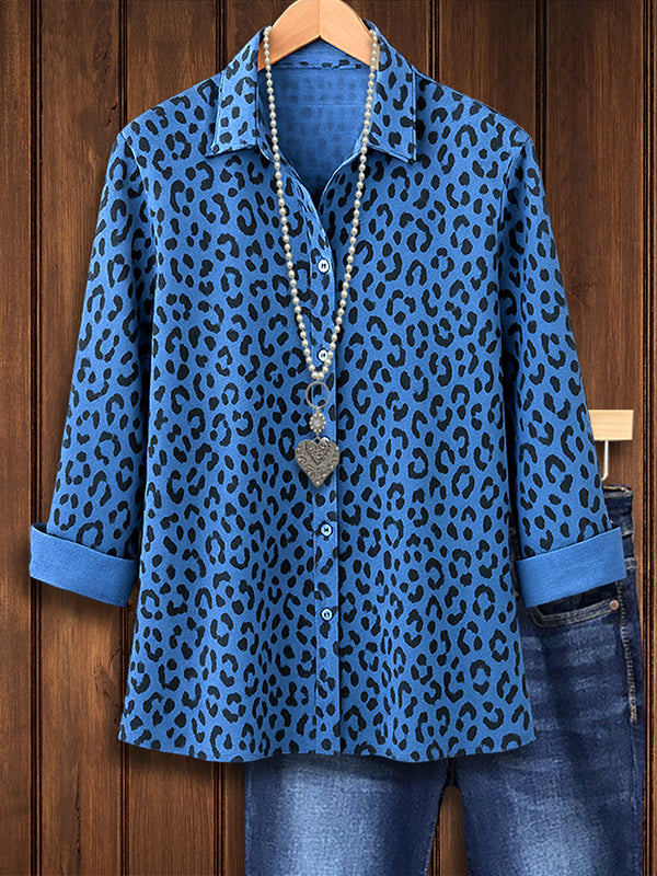 Navy Leopard Button-Up Shirt