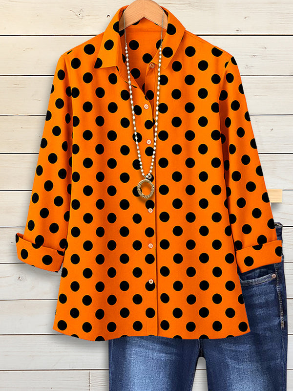 Orange Polka Dot Button-Up Shirt