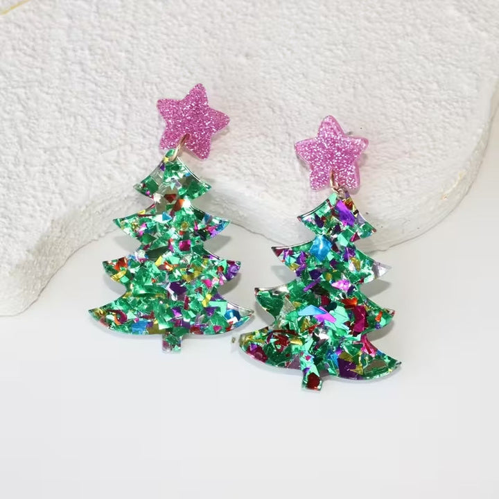 Christmas Tree Star Acrylic Earrings