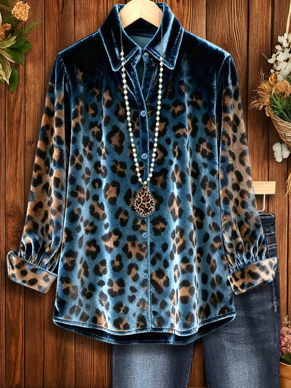 Midnight Leopard Velvet Button-Up Shirt