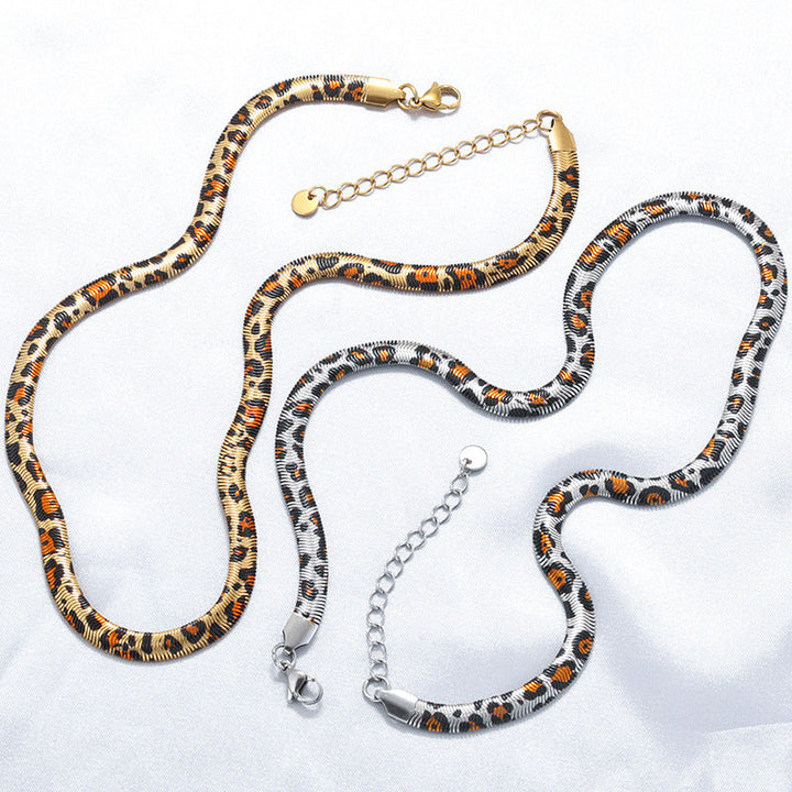 Leopard-Print Snake Chain Necklace
