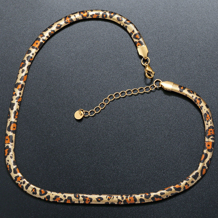 Leopard-Print Snake Chain Necklace