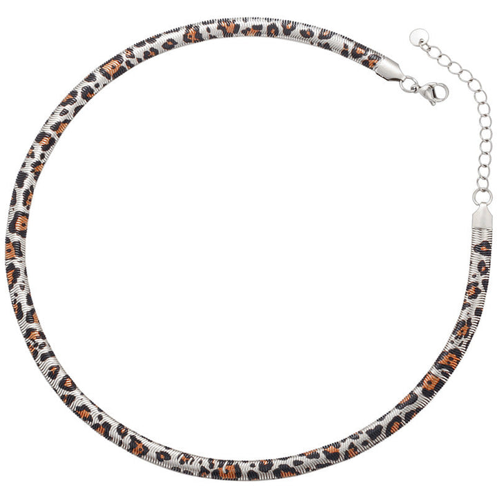 Leopard-Print Snake Chain Necklace