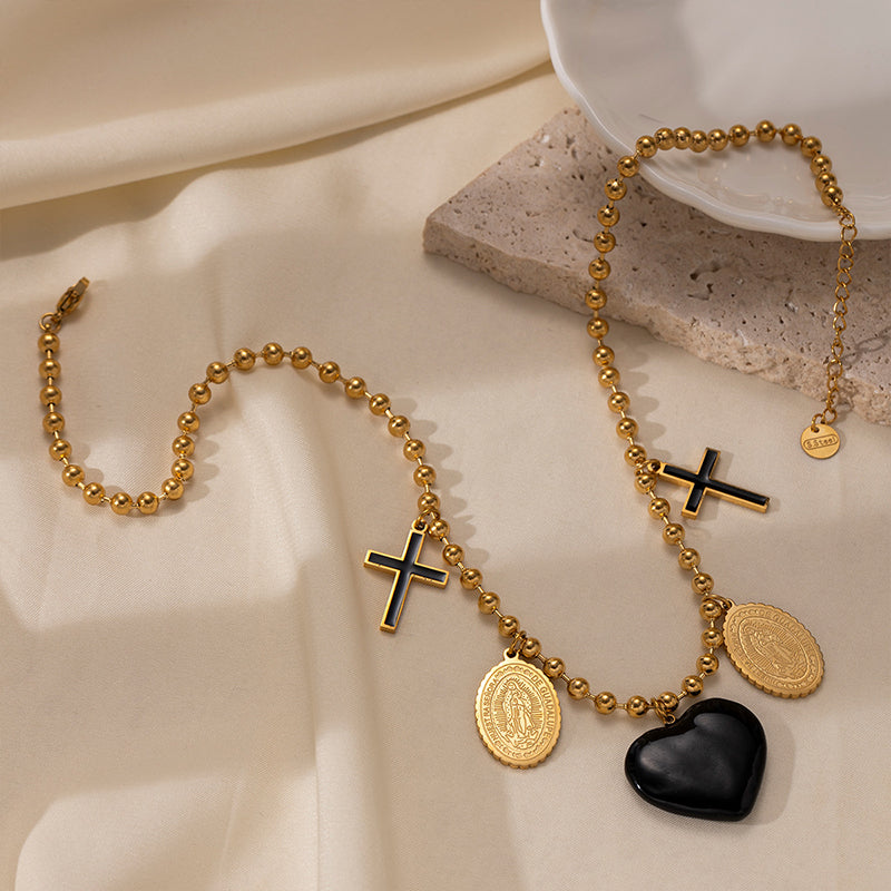 Layered Evil Eye & Cross Charm Necklace