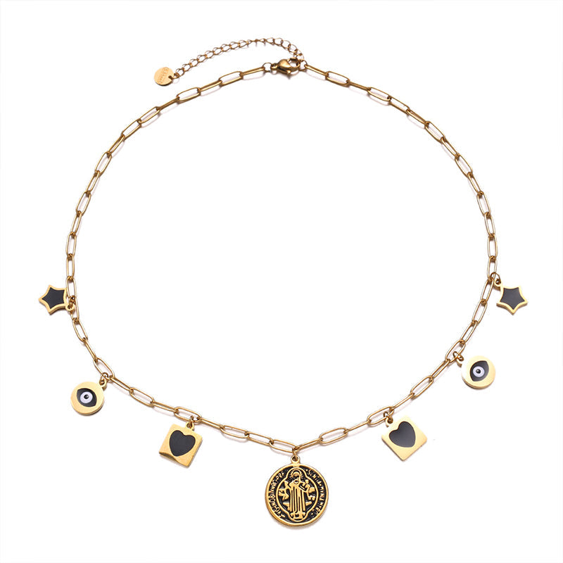 Layered Evil Eye & Cross Charm Necklace