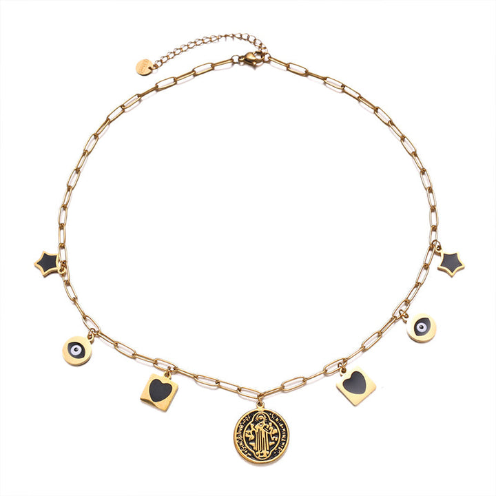 Layered Evil Eye & Cross Charm Necklace