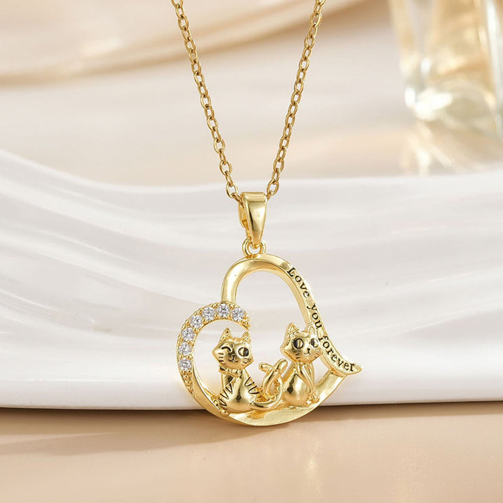 Love Forever Cat Heart Pendant Necklace