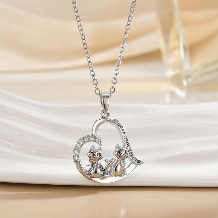 Love Forever Cat Heart Pendant Necklace