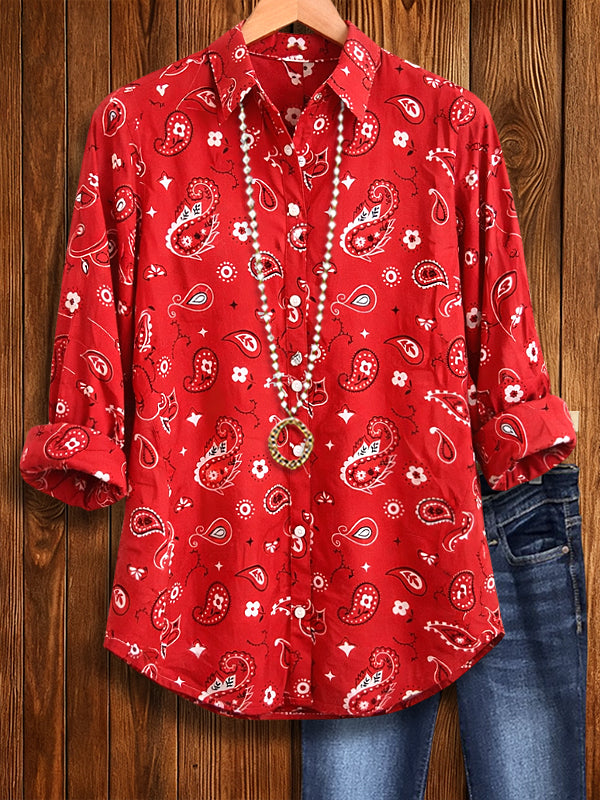 Paisley Print Roll-Tab Sleeve Shirt