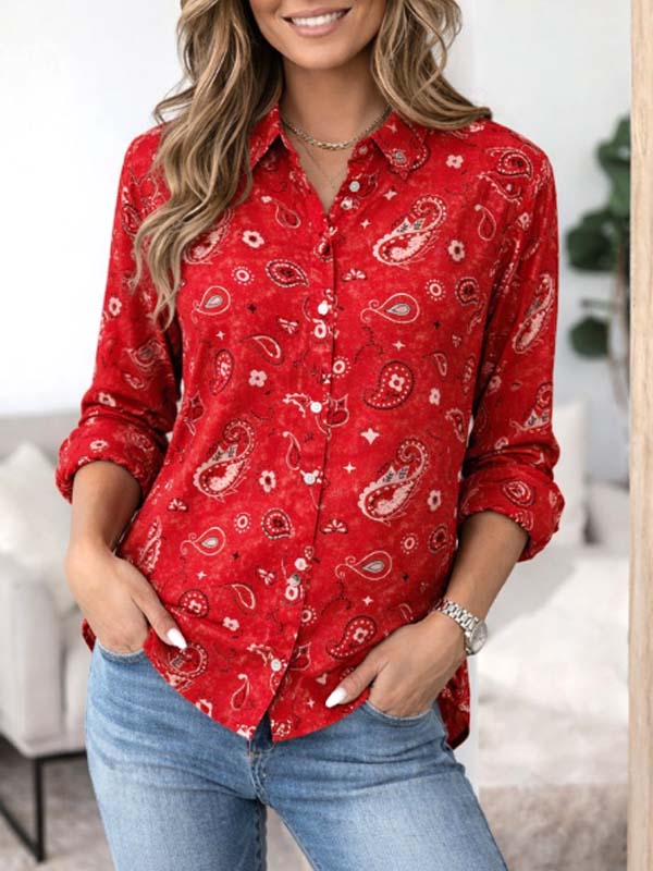 Paisley Print Roll-Tab Sleeve Shirt
