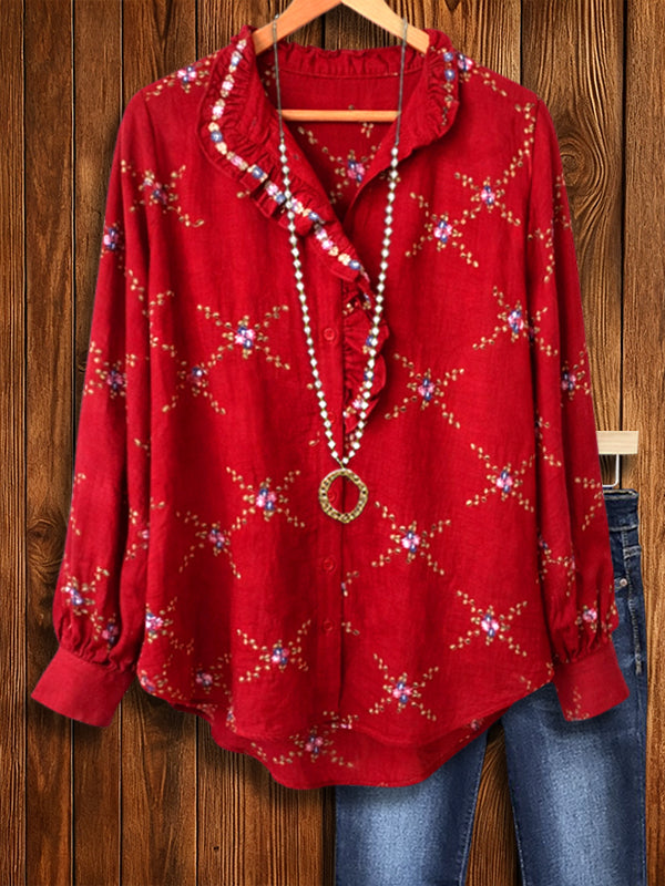 Scarlet Ruffle Button Blouse
