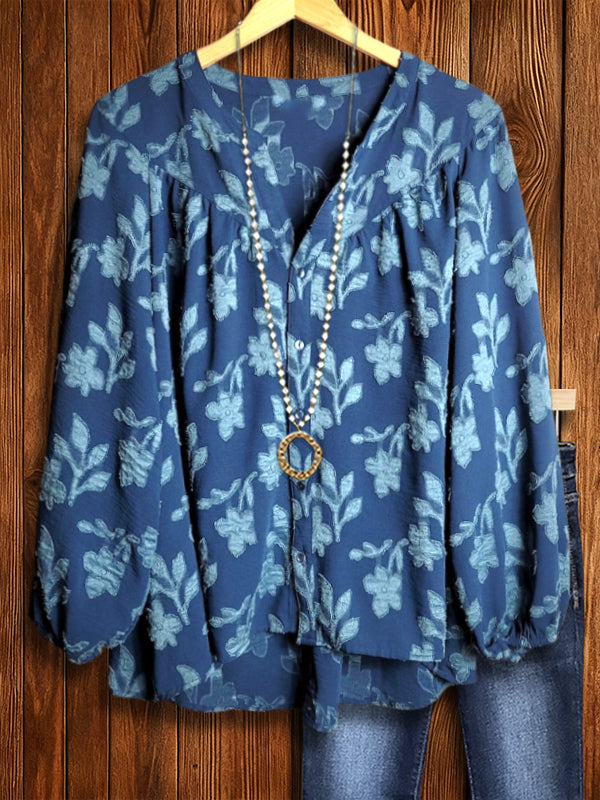 Coastal Bloom V-Neck Blouse