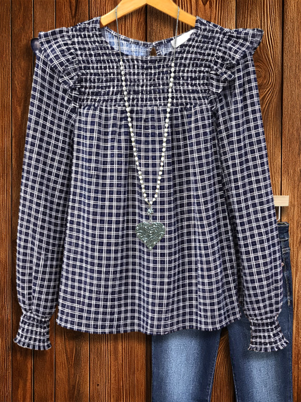 Harbor Breeze Smocked Plaid Blouse