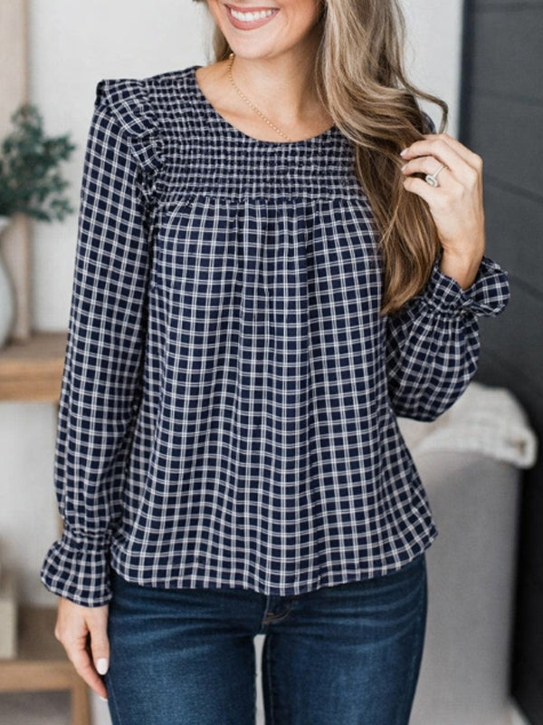Harbor Breeze Smocked Plaid Blouse
