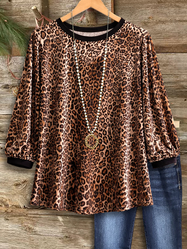 Leopard Velvet Puff Sleeve Top