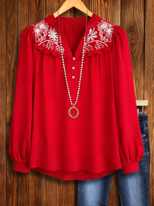 Ruby Bloom Embroidered Blouse