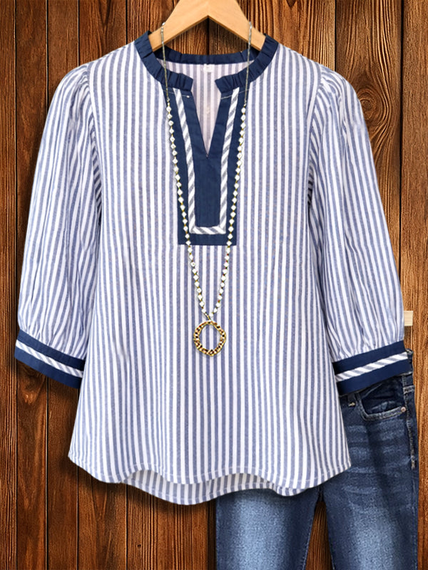 Harbor Stripe Split-Neck Shirt