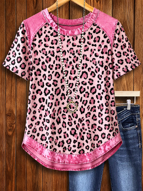 Pink Leopard Contrast Tee