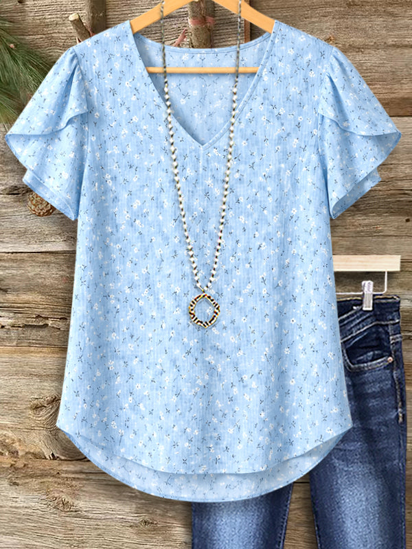Sky Blossom Flutter Sleeve Top
