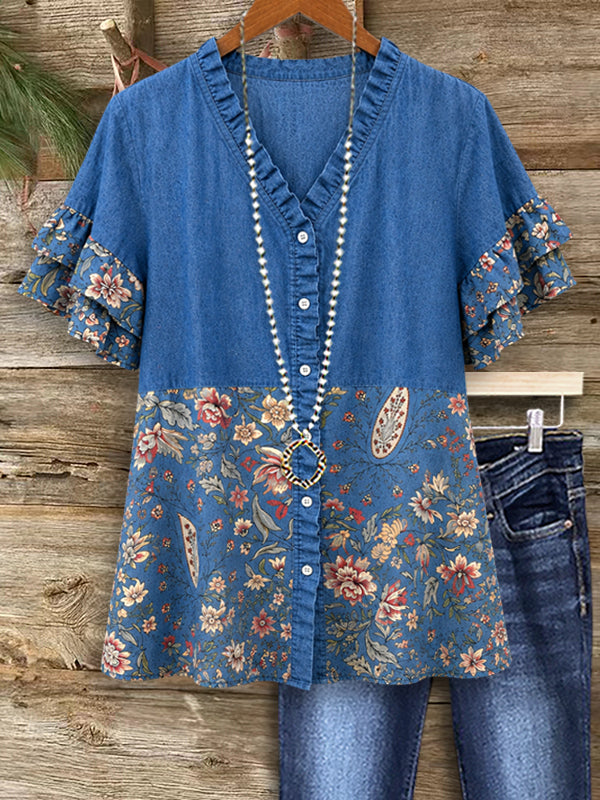 Boho Denim Garden Shirt