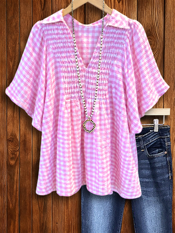 Pink Gingham Smocked Blouse