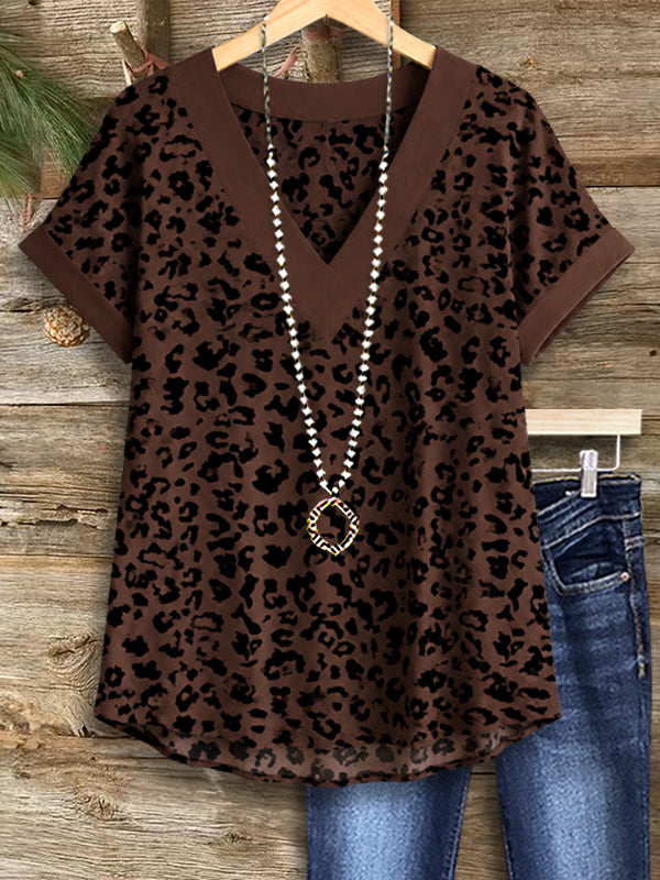 Mocha Leopard V-Neck Tee