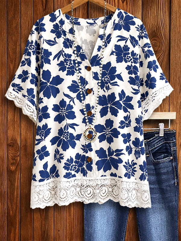 Blue Meadow Breeze Henley Blouse