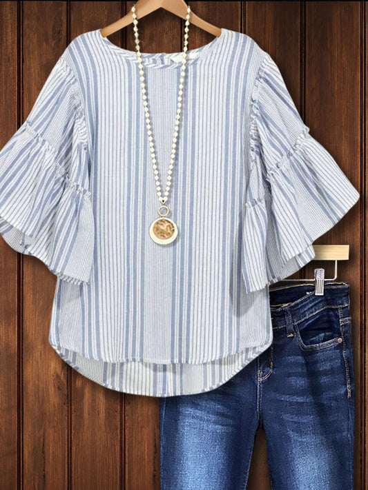 Classic Striped Ruffle Casual Blouse